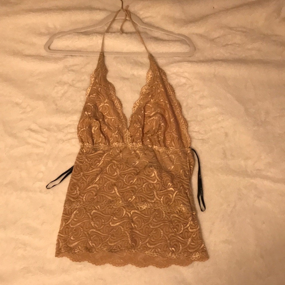 Bebe Lace Halter Top in Beige